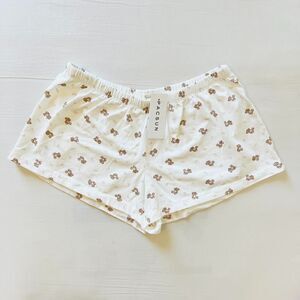 BNWT Brandy Melville/John Galt Brown Teddy Bear Pink Ribbon White Emery Shorts